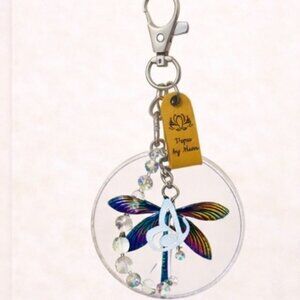 Proud Mom Keychain – Dragonfly Charm – Adjustable Beaded Bracelet – 7"